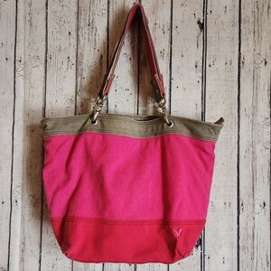 American Eagle Pink Canvas Summer Tote Bag | 2000s Retro